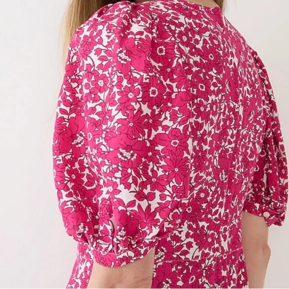 J. Crew Collection Puff Sleeve V Neck Maxi Dress Drapey Floral Pink Sz 8 Easter - Picture 13 of 15